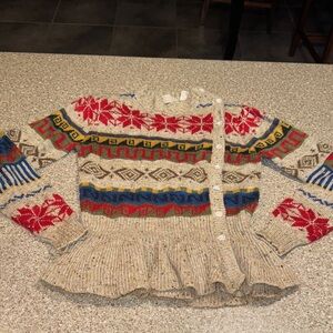 1980s california trends native american style peplum sweater cardigan